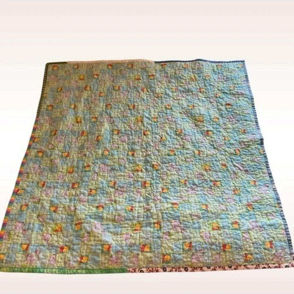 Vintage baby quilt multi colored patchwork Artwork Blanket 42